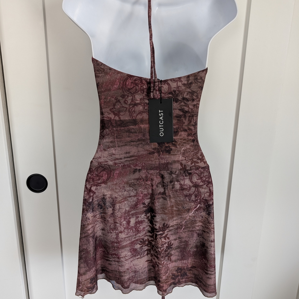 Plum Halter Mini Dress with Front Keyhole and Tie Waist - Picture 2 of 6